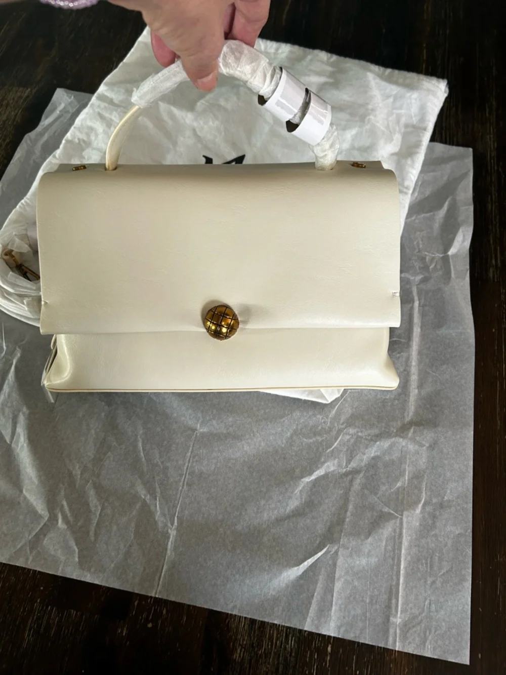 🔥 LouiMeiz off white color luxury bag , fine leather beautiful hardware NWT - Picture 5 of 8